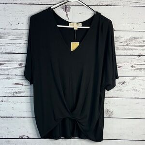 Michael Kors Black Twist Front Short Sleeve Tee